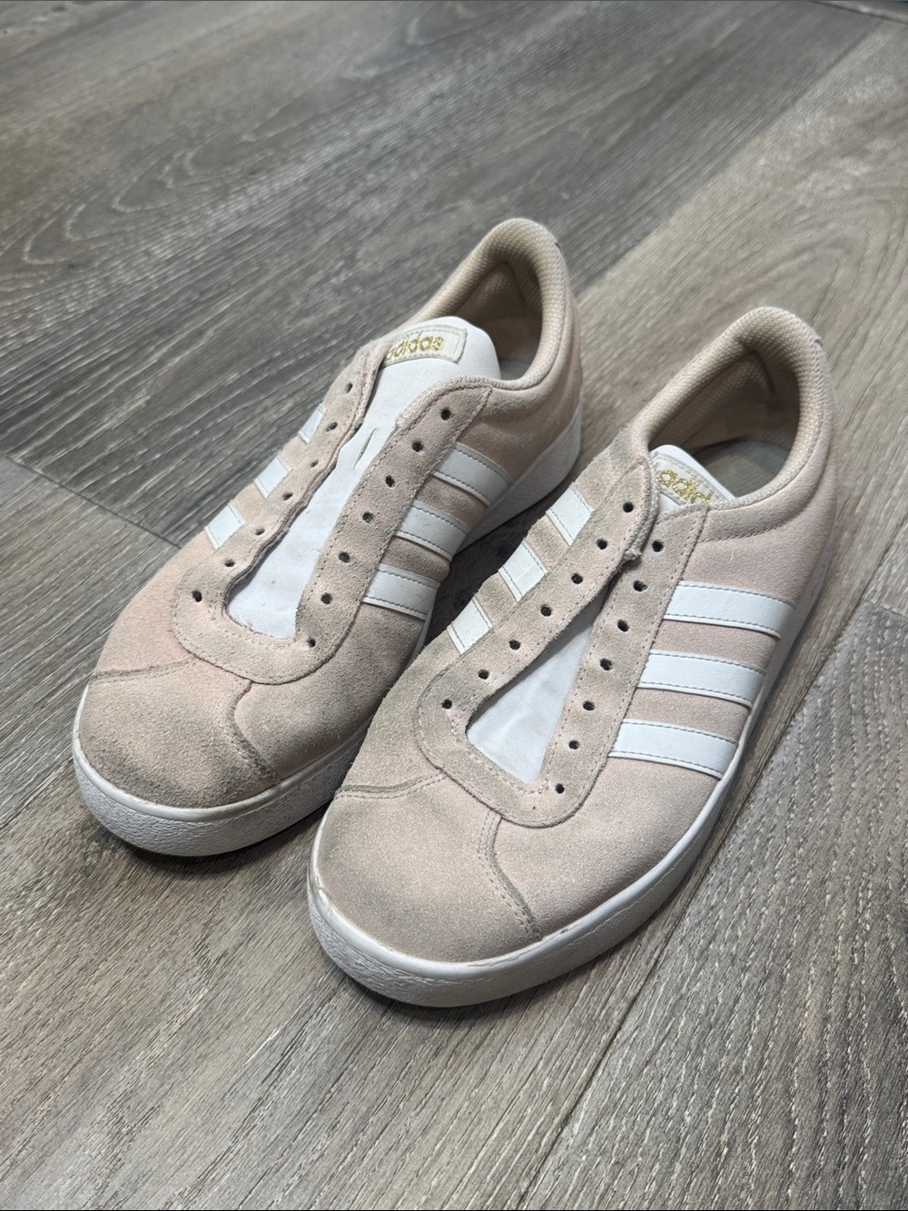 adidas Women's Light Pink Suede Low-Top Sneakers with White Stripes CB
